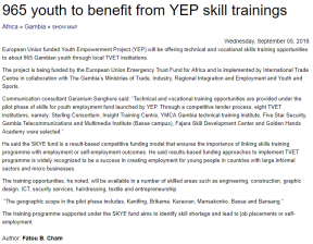 965 youth to benefit from YEP skill trainings - COVER IMAGE