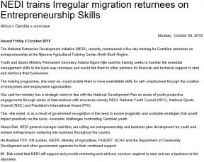 NEDI trains Irregular migration returnees on Entrepreneurship Skills - COVER IMAGE
