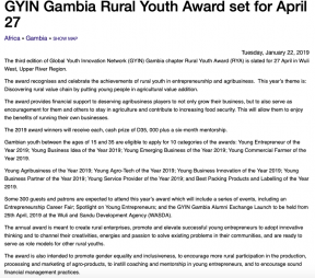 GYIN Gambia Rural Youth Award set for April 27 - COVER IMAGE